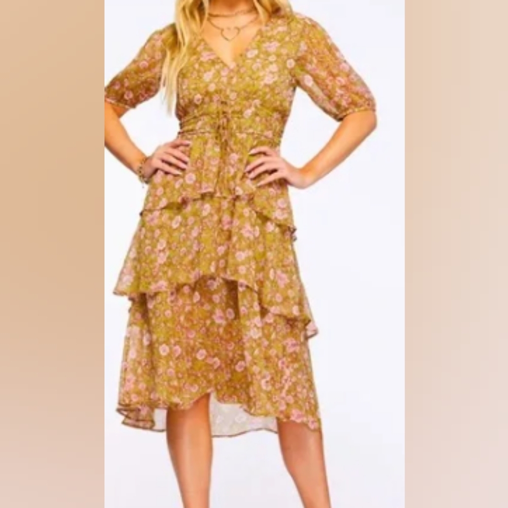 Jessica Simpson Yellow Gold Asymmetrical Ruffled Sundress Open Back Misses XL - Picture 1 of 14